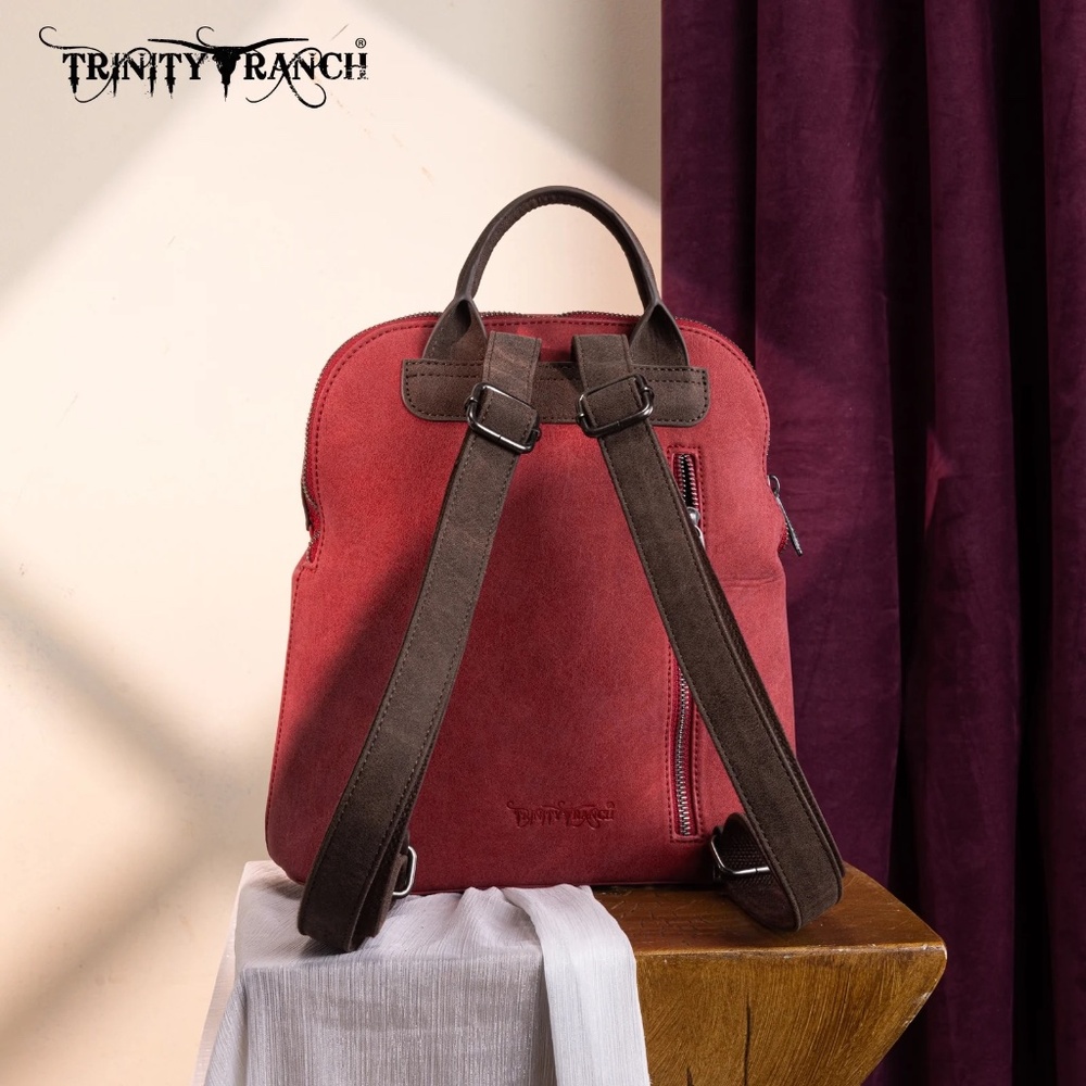 Trinity Ranch Aztec Tooled Fringe Concealed Carry Backpack Burgundy - Picture 6 of 6